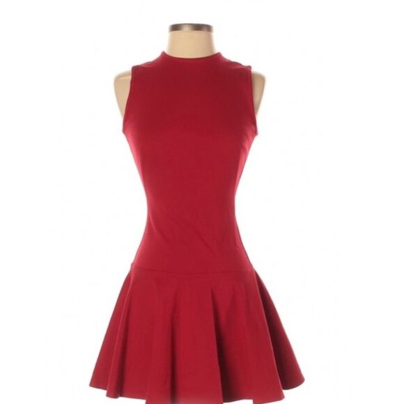 Red Sleeveless Fit Flare Stretch Gabardine Dress 0 - Picture 2 of 3